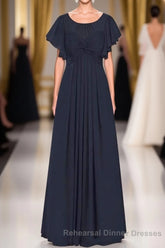 Black Chiffon Twist-Front Ruffled Long Bridesmaid Dress